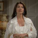 Steffy’s white lace trench coat in Italy on The Bold and the Beautiful