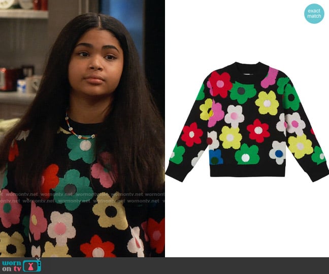 Stella McCartney Kids Floral Intarsia Cotton & Wool Sweater worn by Millicent (Jaidyn Triplett) on iCarly