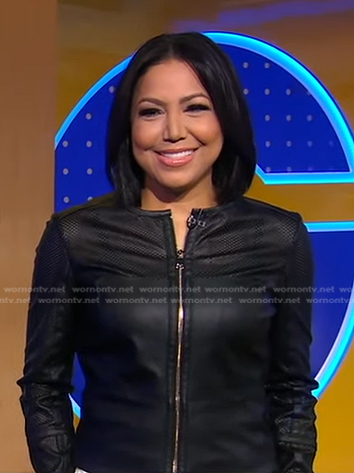 Stephanie's black perforated leather jacket on Good Morning America
