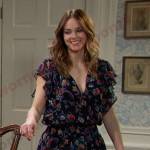 Stephanie’s navy floral ruffle dress on Days of our Lives