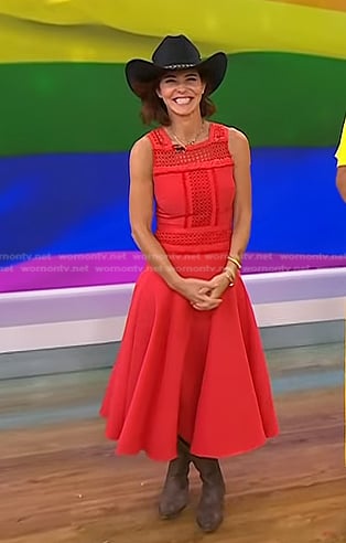Stephanie Ruhle's red sleeveless flare dress on Today