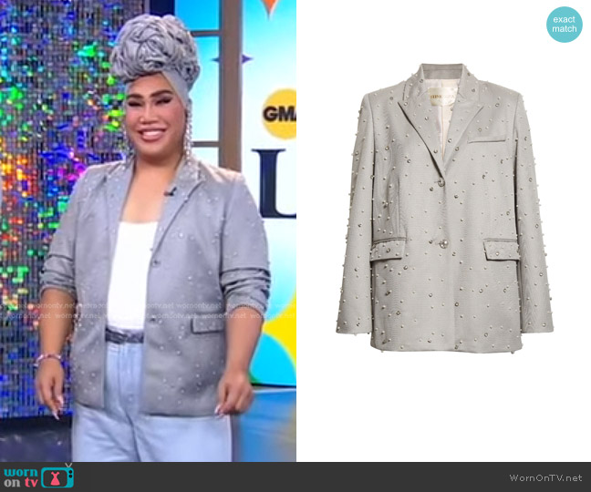 Stine Goya Maia Crystal & Imitation Pearl Jacket worn by Patrick Starrr on Good Morning America