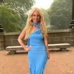 Sydney Sadick’s blue ruffled halter dress on Access Hollywood