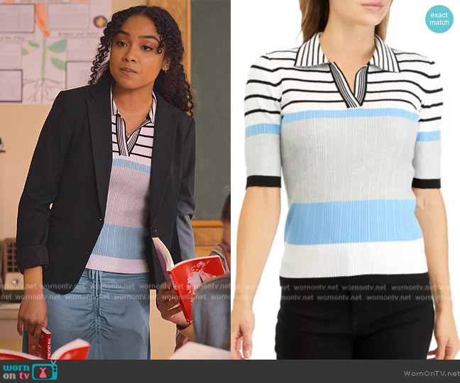 WornOnTV: Ms Thompson’s stripe ribbed polo on Never Have I Ever ...