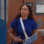 Talia’s blue waffle top and printed jeans on Days of our Lives