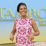 Tamron’s red printed shift dress on Tamron Hall Show