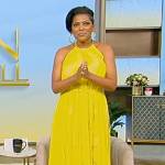 Tamron’s yellow halter neck dress on Tamron Hall Show