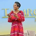 Tamron’s red wrap tie dye dress on Tamron Hall Show