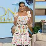 Tamron’s white floral print square neck dress on Tamron Hall Show