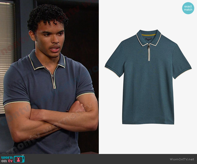 Ted Baker Sello Textured Polo Shirt worn by Theo Carver (Cameron Johnson) on Days of our Lives