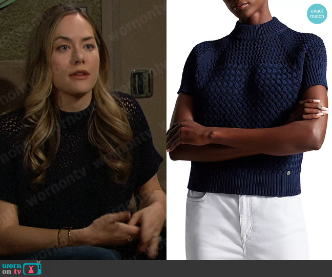 Ted Baker Stena Sweater in Dark Blue worn by Hope Logan (Annika Noelle) on The Bold and the Beautiful