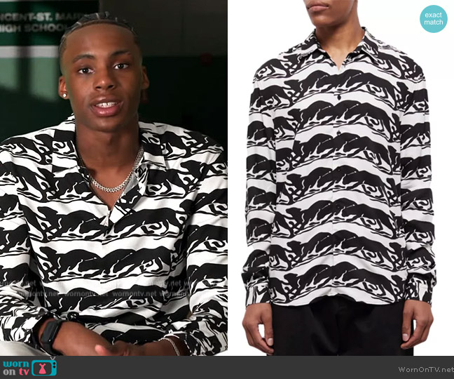 The Kooples Wild Panther Long Sleeve Button Front Shirt worn by Marquis Cook on Access Hollywood