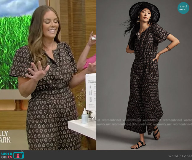 WornOnTV: Monica Mangin's black printed jumpsuit on Live with