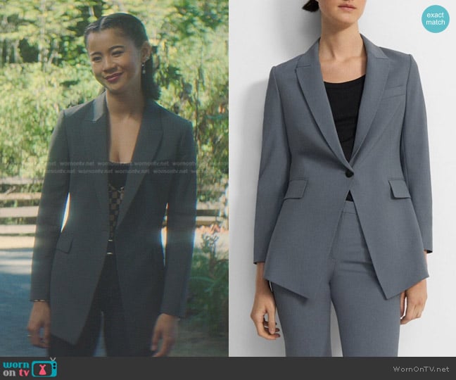 Theory Etiennette Blazer in Good Wool worn by George Fan (Leah Lewis) on Nancy Drew