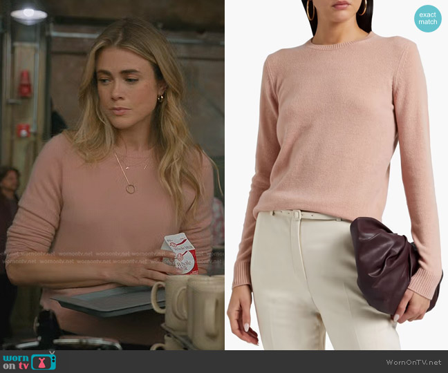 Theory Knitted Cashmere Sweater in Blush worn by Michaela Stone (Melissa Roxburgh) on Manifest