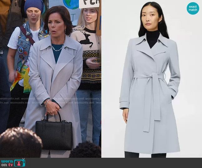 Theory Oaklane Trench in Stork worn by Margaret Wright (Marcia Gay Harden) on So Help Me Todd