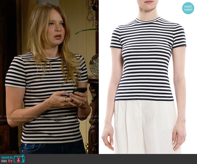 Theory Tiny Stripe Tee worn by Summer Newman (Allison Lanier) on The Young and the Restless