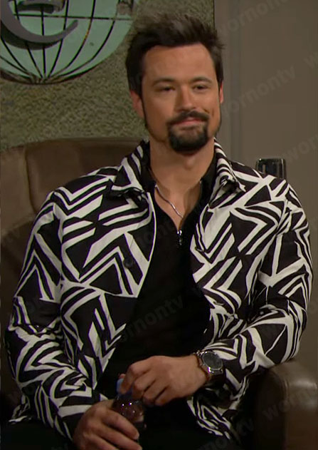 Thomas's black and white geometric print jacket on The Bold and the Beautiful