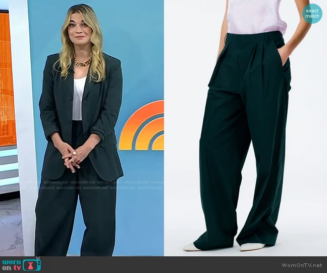 Tibi Arun Suiting Asymmetrical Pleat Stella Pant worn by Annie Murphy on Today