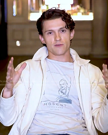 Tom Holland’s grey Moscot print tee on E! News