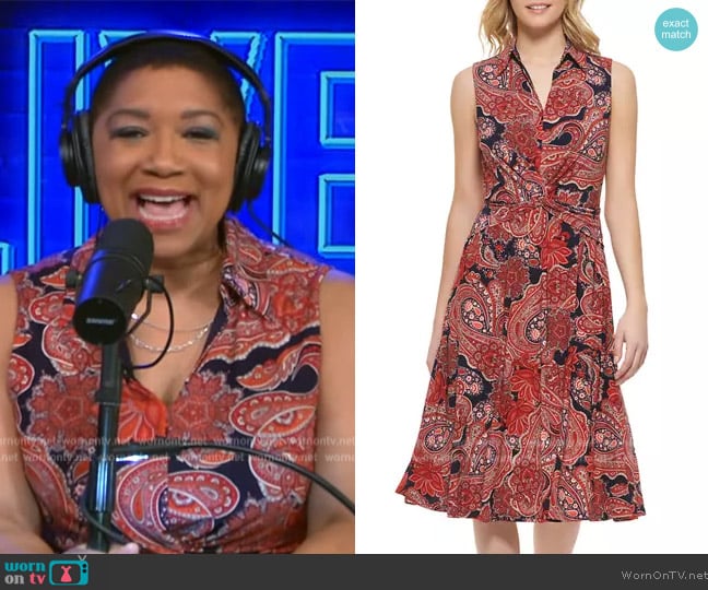 Tommy Hilfiger Sleeveless Knot Front Paisley Print Fit and Flare Dress worn by Deja Vu on Live with Kelly and Mark