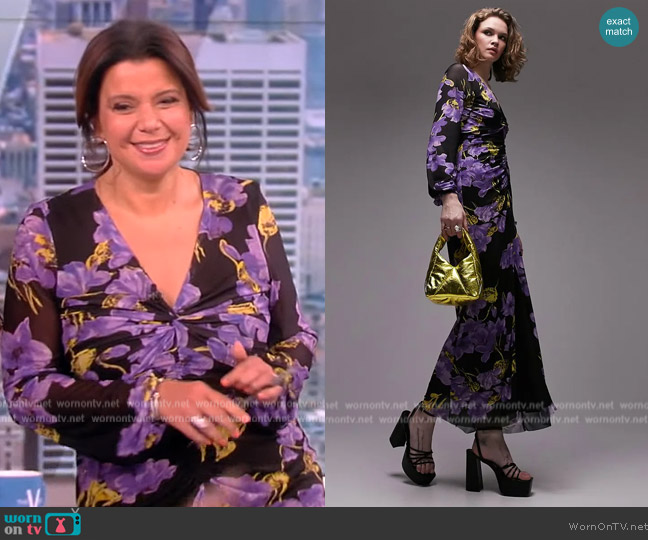 Topshop Floral Print Ruched Long Sleeve Mesh Maxi Dress worn by Ana Navarro on The View