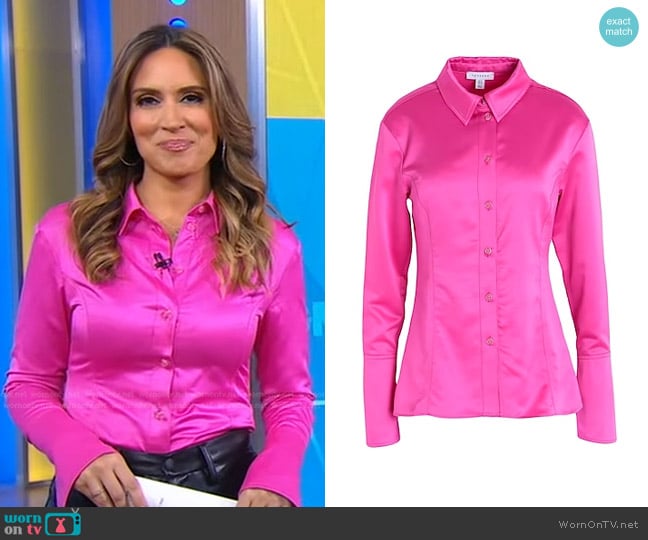 Topshop Slimline Satin Button-Up Shirt worn by Rhiannon Ally on Good Morning America