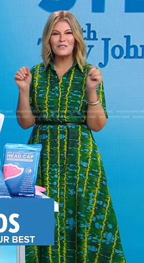 Tory Johnson’s green tie dye shirtdress on Good Morning America