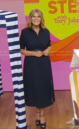 Tory Johnson’s navy belted shirtdress on Good Morning America