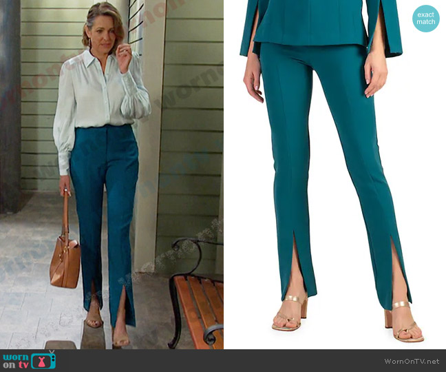 Trina Turk Meteor Split-Hem Pants in Borealis Blue worn by Nicole Walker (Arianne Zucker) on Days of our Lives