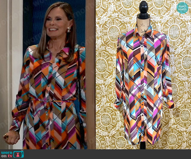 Trina Turk Colorful Geometric Shirt Dress worn by Lucy Coe (Lynn Herring) on General Hospital