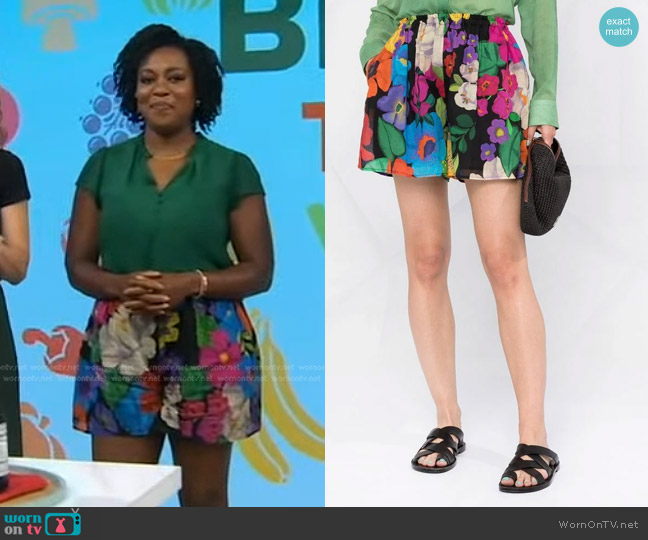 Twinset Floral-Print Cotton Shorts worn by Maya Feller on Good Morning America