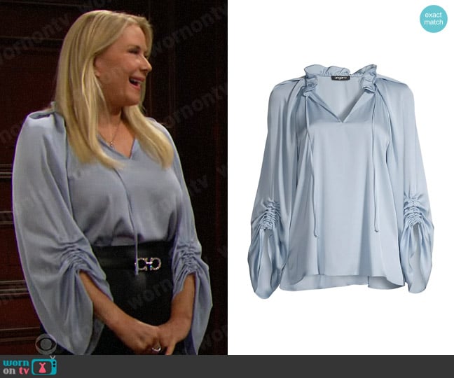 Ungaro Jordyn Stretch Silk Top in Horizon worn by Brooke Logan (Katherine Kelly Lang) on The Bold and the Beautiful