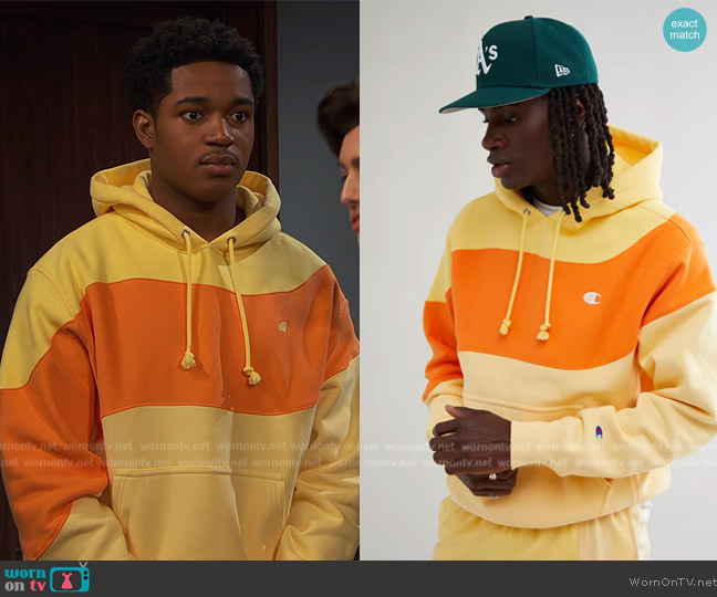 Champion Exclusive Colorblock Hoodie Sweatshirt worn by Booker Baxter (Issac Ryan Brown) on Ravens Home