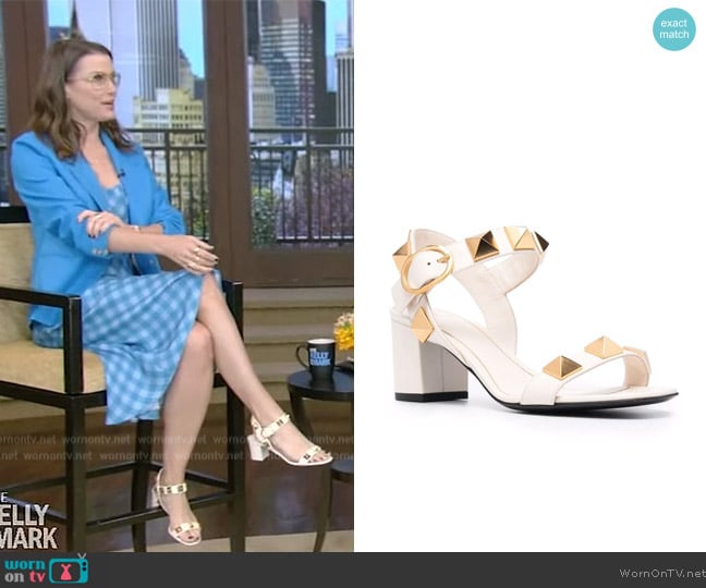 Valentino Garavani Roman Stud 60mm block-heel sandals worn by Bridget Maoynahan on Live with Kelly and Mark