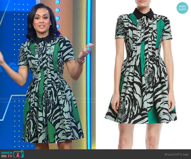 Valentino Pintucked Pleated Tiger-Print Crepe Couture Dress worn by Linsey Davis on Good Morning America