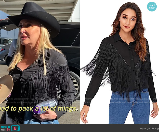 Verdusa Fringe Trim Shirt worn by Shannon Beador on The Real Housewives of Orange County