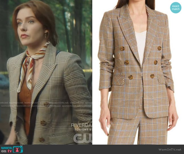 Veronica Beard Beacon Linen Dickey Jacket in Camel & Steel Blue Multi worn by Nancy Drew (Kennedy McMann) on Nancy Drew