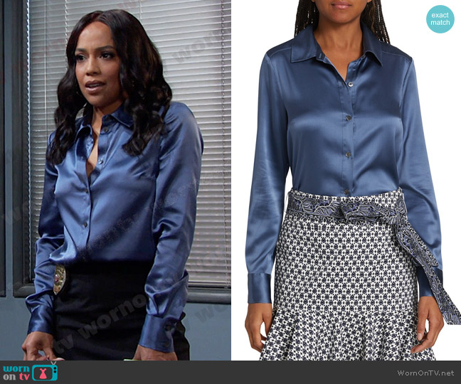 Veronica Beard Morgane Satin Tunic Shirt worn by Jada Hunter (Elia Cantu) on Days of our Lives