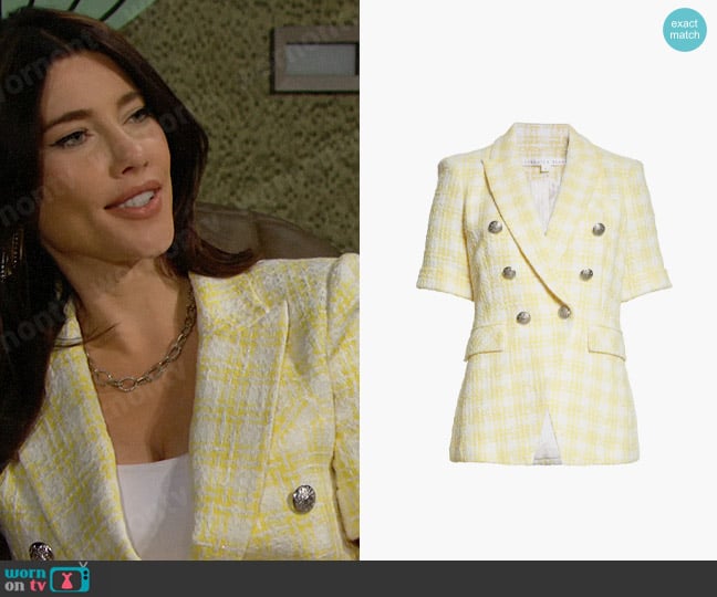 Veronica Beard Jenny Jacket in Pale Yellow worn by Steffy Forrester (Jacqueline MacInnes Wood) on The Bold and the Beautiful