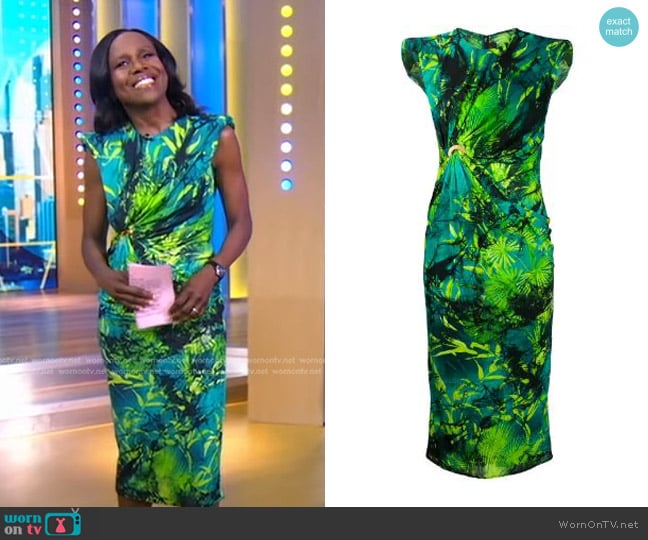 Versace Jungle Print Ruched Sleeveless Dress worn by Deborah Roberts on Good Morning America