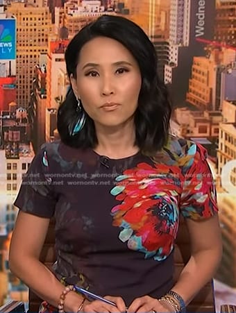 Vicky’s black floral shift dress on NBC News Daily