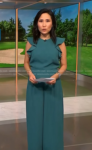 Vicky's green ruffle jumpsuit on NBC News Daily