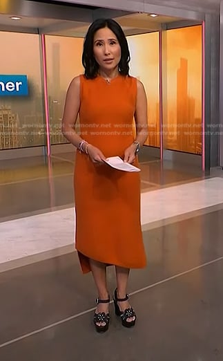 vicky’s orange asymmetric dress on NBC News Daily