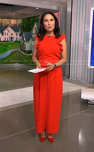 Vicky's red ruffle jumpsuit on NBC News Daily