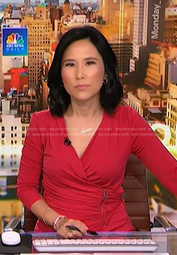 Vicky’s red zip waist wrap dress on NBC News Daily