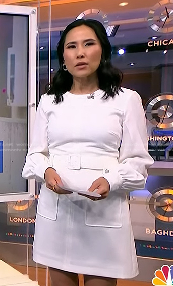 Vicky's white belted patch pocket dress on NBC News Daily