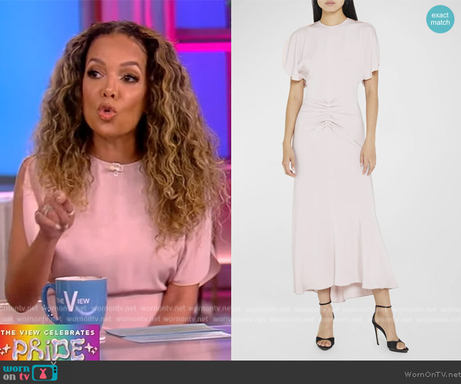 Victoria Beckham gathered-waist slit-sleeve flared dress worn by Sunny Hostin on The View