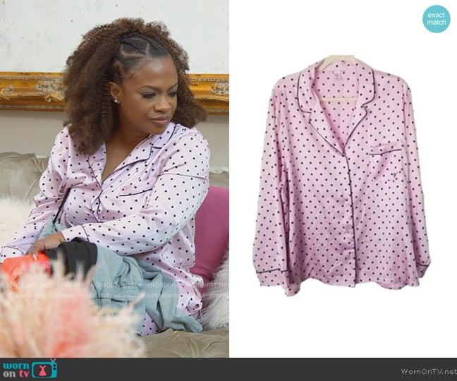 Victoria's Secret Satin Polka Dot Print Pajamas worn by Kandi Burruss on The Real Housewives of Atlanta