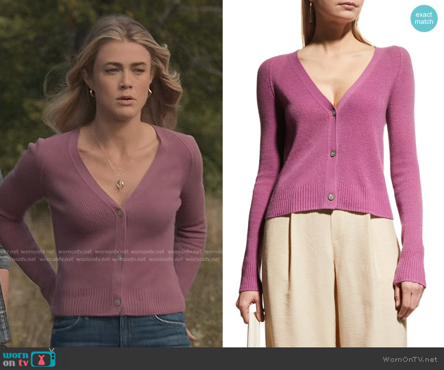 Vince Cashmere Knit Short Raglan-Sleeve Cardigan worn by Michaela Stone (Melissa Roxburgh) on Manifest